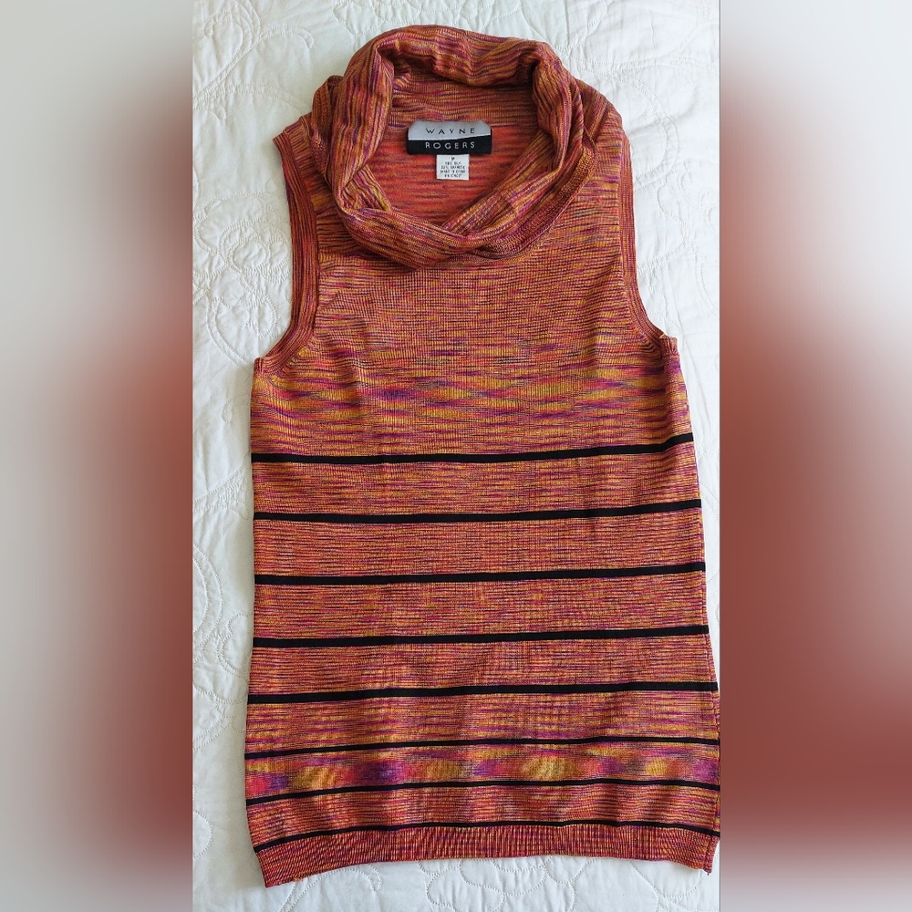 Women's Multicolor Psychedlic Pattern Stretch Silk Cowl Neck Top